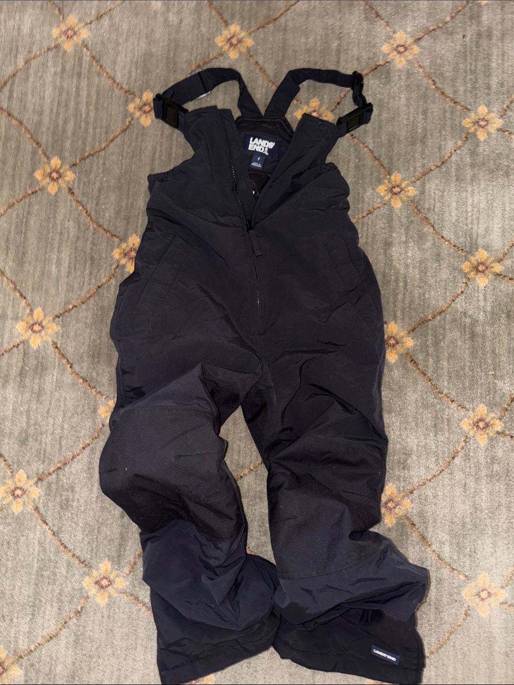 Lands' End Kids Black Insulated Snow Overalls Pants